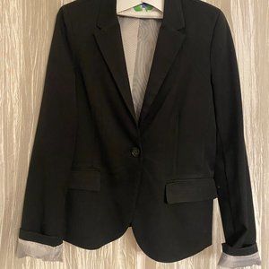 Black roll cuff blazer with pinstripe lining - size M